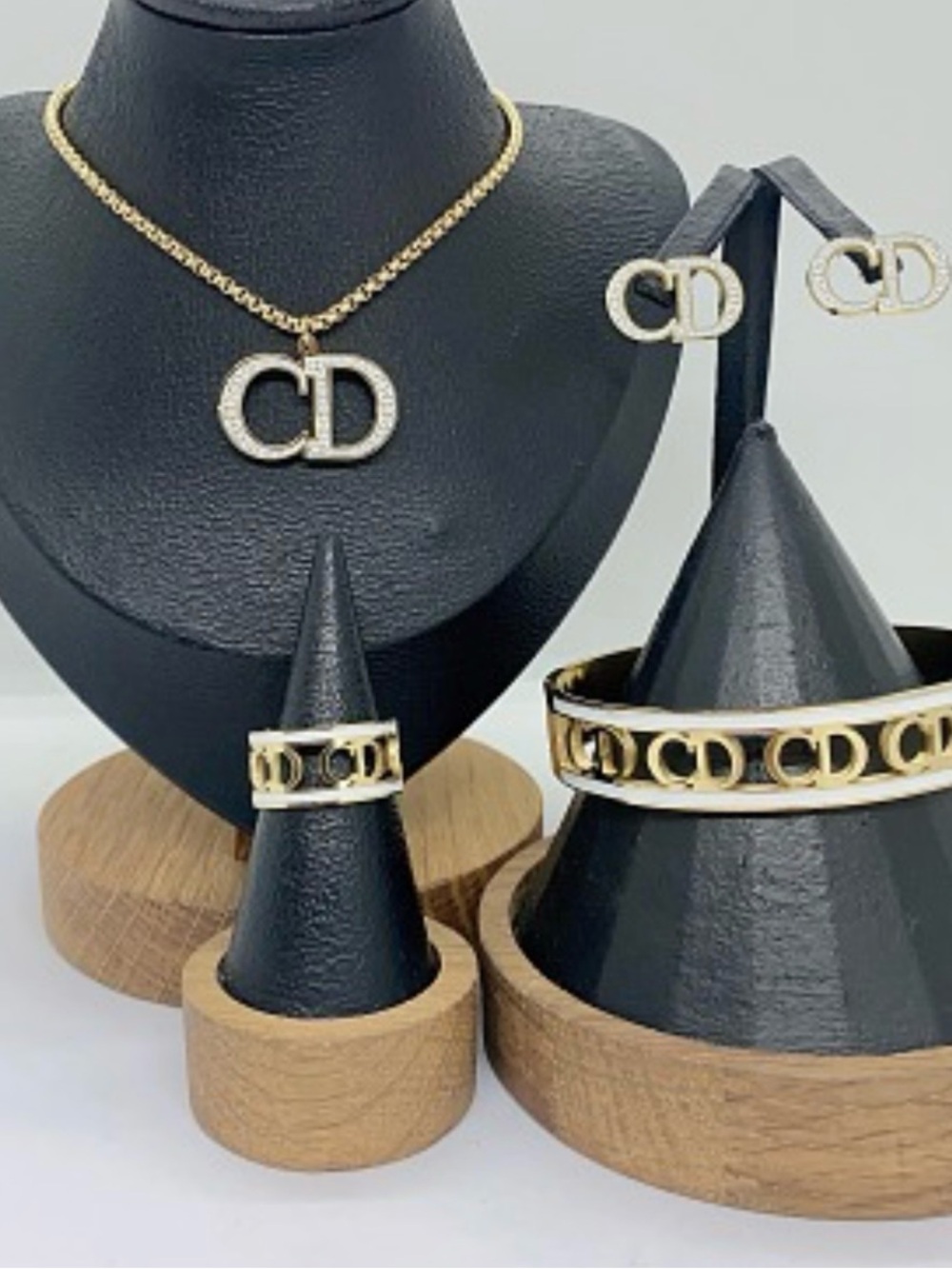 Two-Tone Gold & Silver Logo Jewelry Set - Necklace, Bracelet, Ring, Earrings